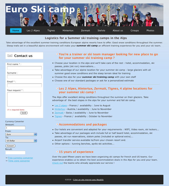 Aperçu du site d'Euro Ski Camp