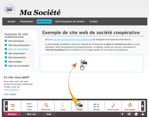 Glisser/d&eacute;poser de module dans un site