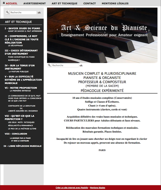 Aperçu du site art et technique du pianiste