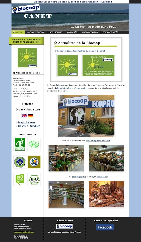 Aperçu du site du magasin Biocoop Canet