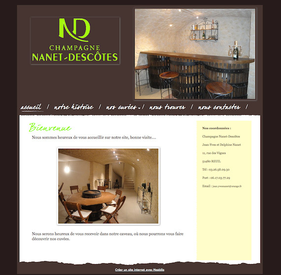 Aperçu du site du producteur de Champagne Nanet-Descôtes