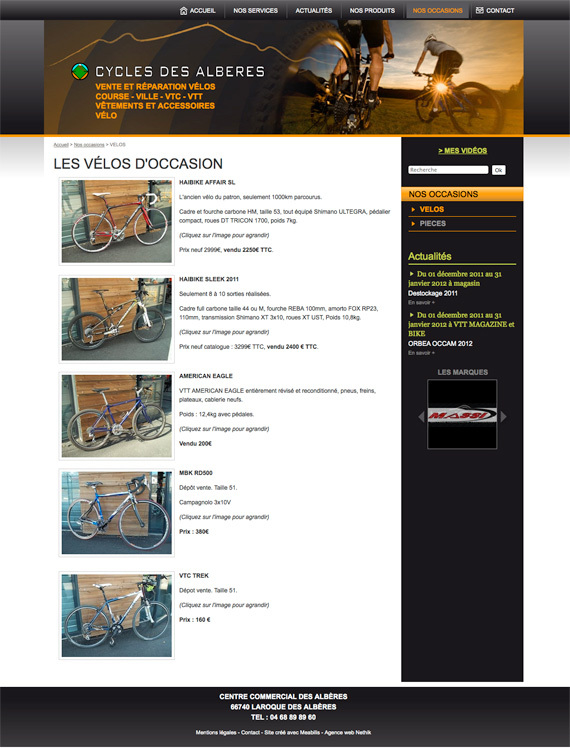 Aperçu du site du magasin Cycles des Albères