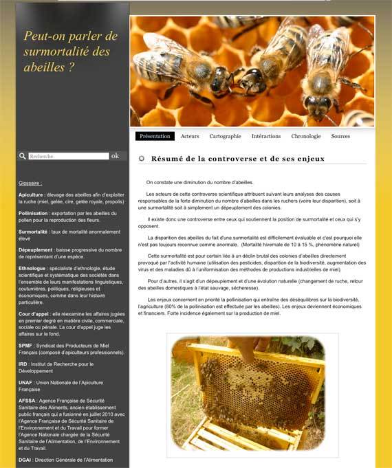 Aperçu du site sur la surmortalité des abeilles