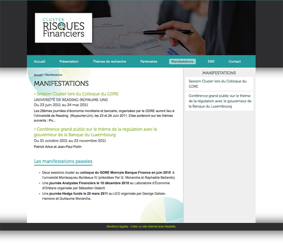 Aperçu du site du cluster Risques financiers